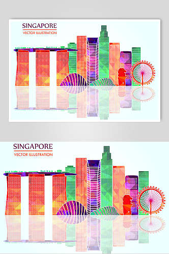 唯美新加坡炫彩城市矢量素材