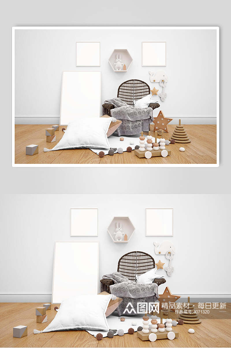 白色抱枕欧美儿童婴儿房装饰家具摆设样机素材