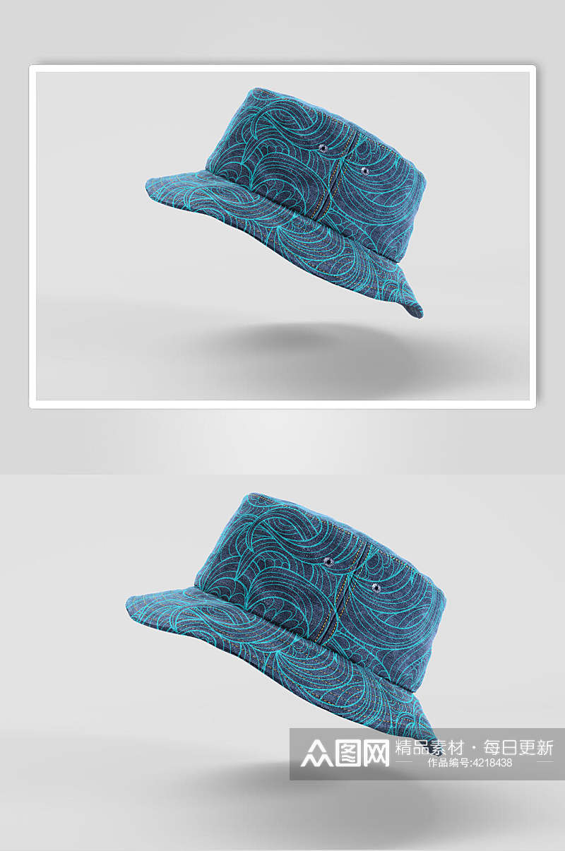 线条蓝渔夫帽子多视角智能贴图样机素材