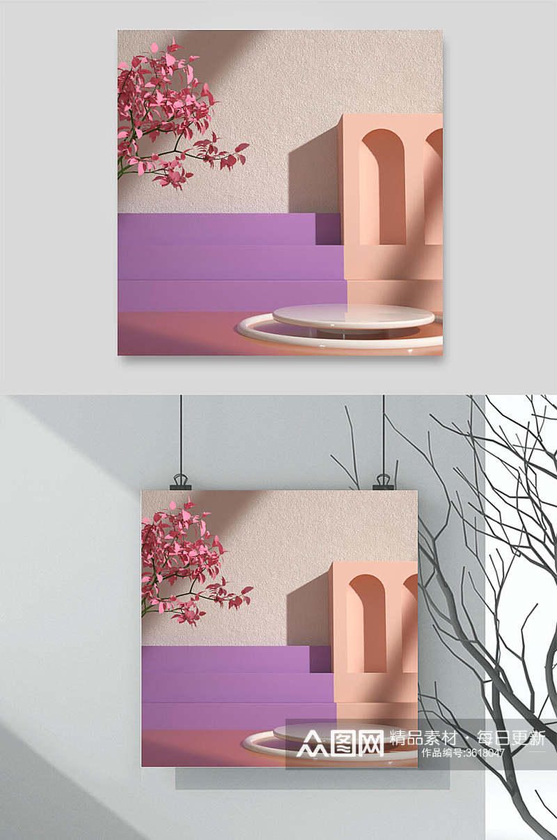 紫色楼梯立体展台背景素材