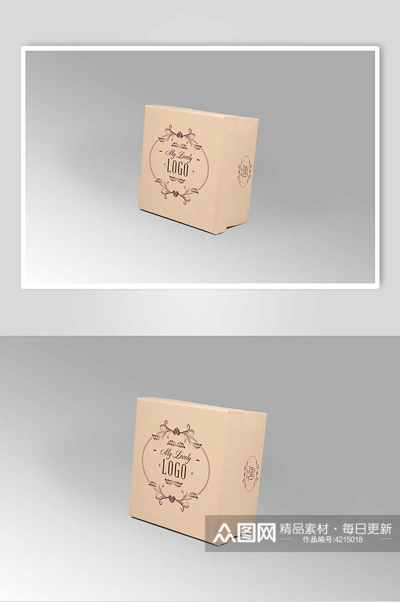 包装盒立体方块阴影浅棕色样机素材
