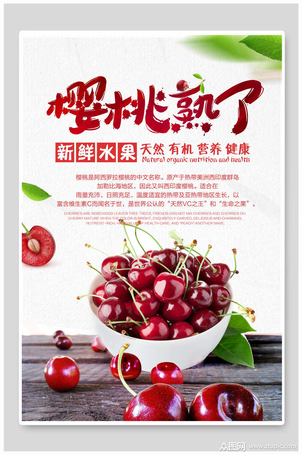 简约新鲜水果樱桃海报素材