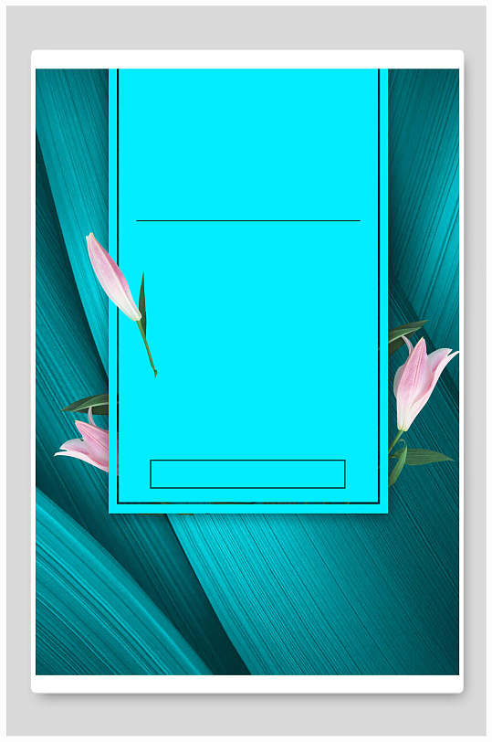 简约优雅花朵绿叶几何图形蓝清新淡雅背景
