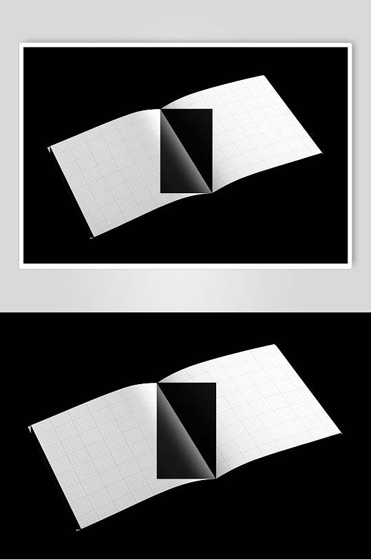 简约打开黑白时尚杂志书籍封面样机