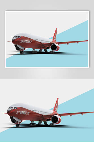 飞机创意大气蓝红车身贴纸设计样机