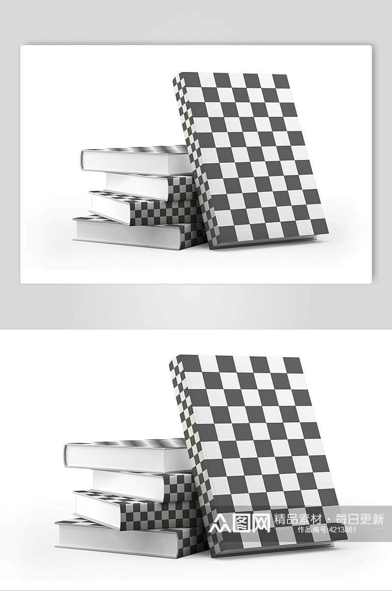 黑灰格子书籍装帧页面智能贴图样机效果图素材