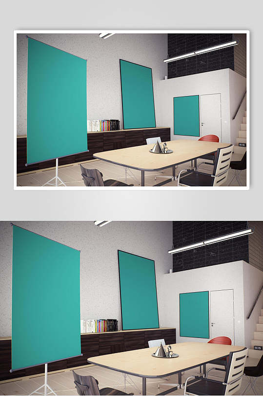 纯色桌子绿色大气室内装饰画样机