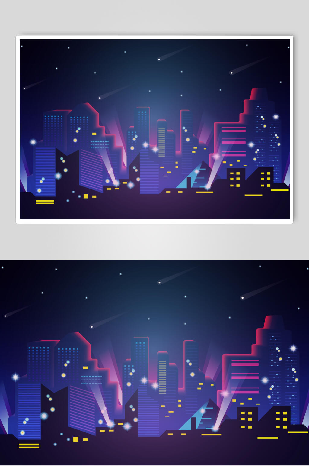 城市夜晚灯光建筑插画矢量素材素材