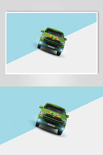 汽车创意大气蓝绿车身贴纸设计样机