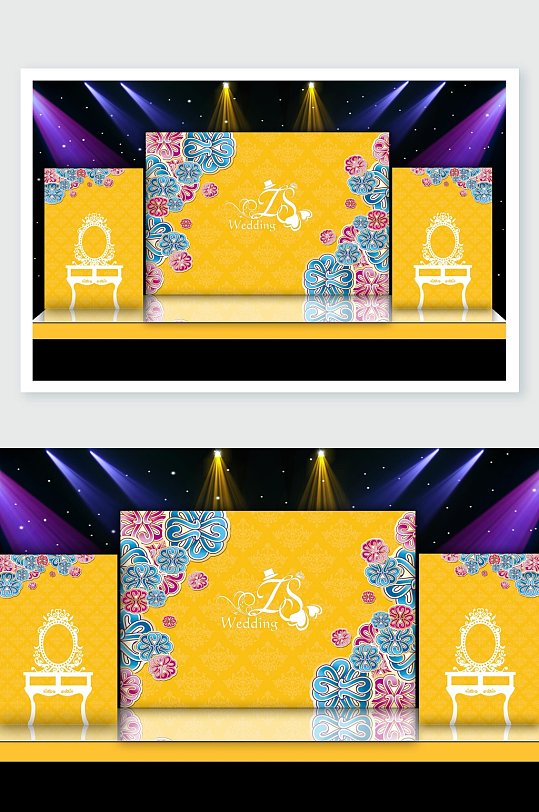 金色戏剧风婚礼舞美效果图 婚礼布置-众图网