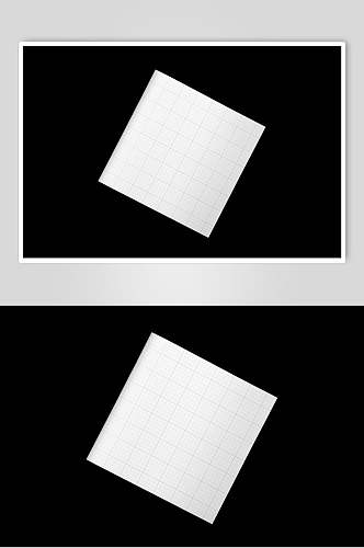 白色格子正方形翻页杂志书籍封面样机