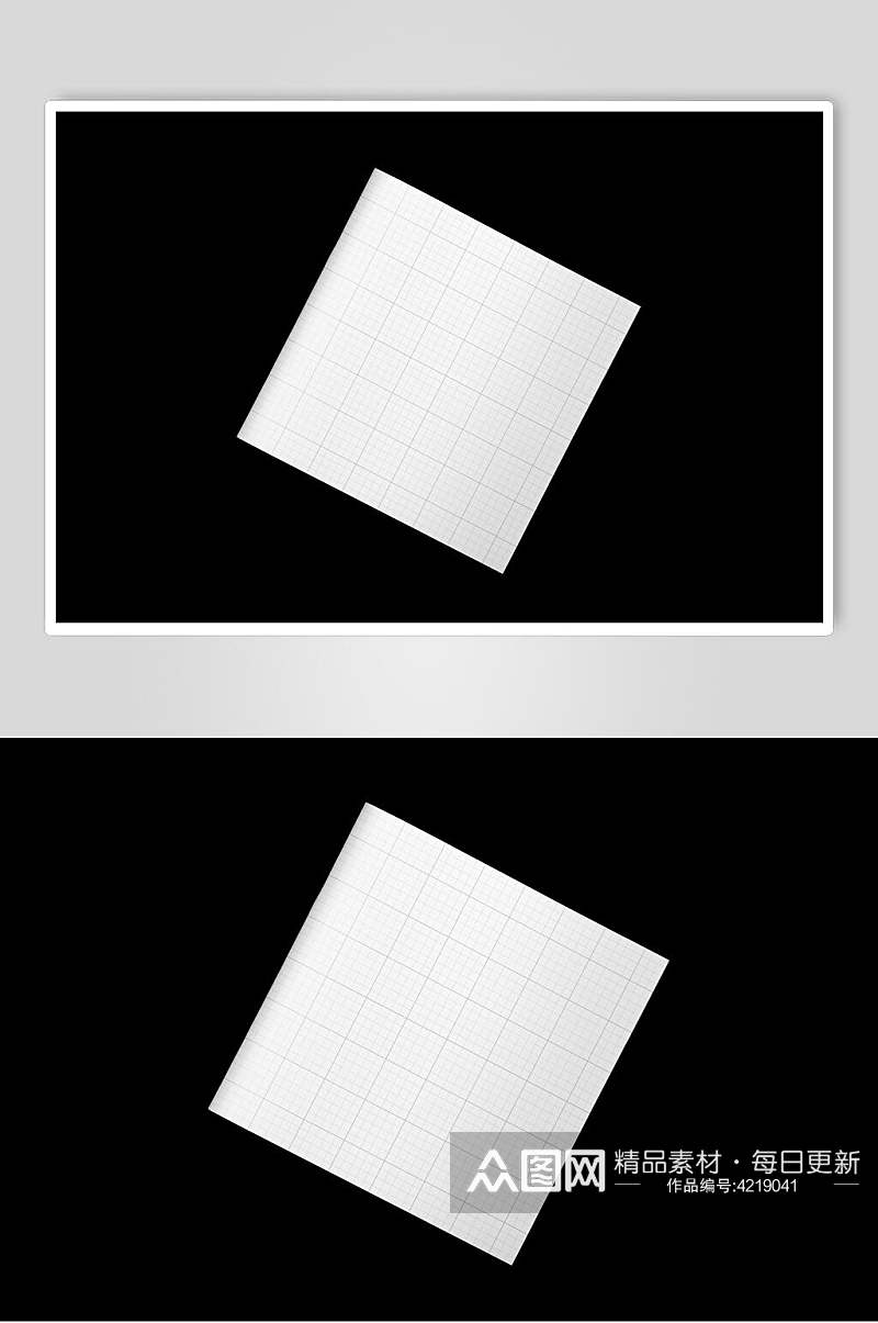 白色格子正方形翻页杂志书籍封面样机素材