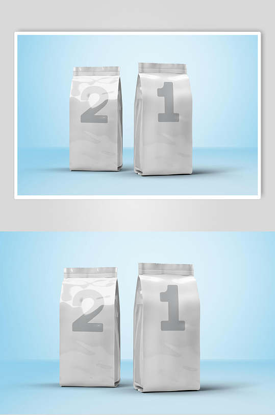 数字蓝灰创意膨化食品包装袋样机