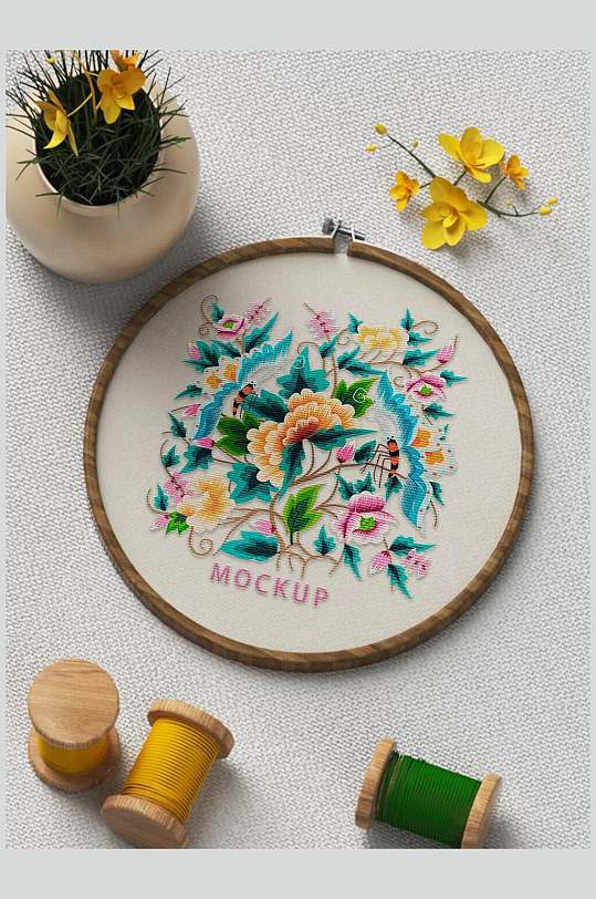精美花卉刺绣整套文创样机