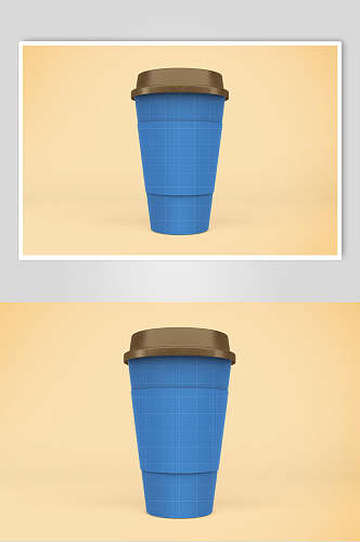 蓝黄创意简约风咖啡奶茶杯贴图样机