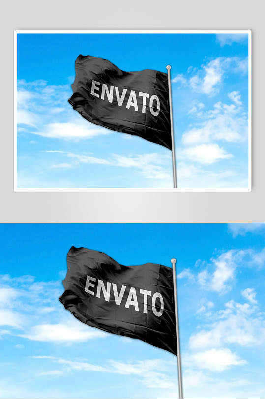 蓝天白云创意大气英文旗帜飘扬样机-众图网