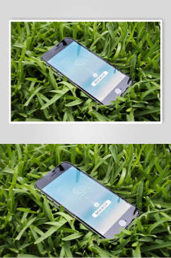 草地大气创意绿色手机屏幕展示样机