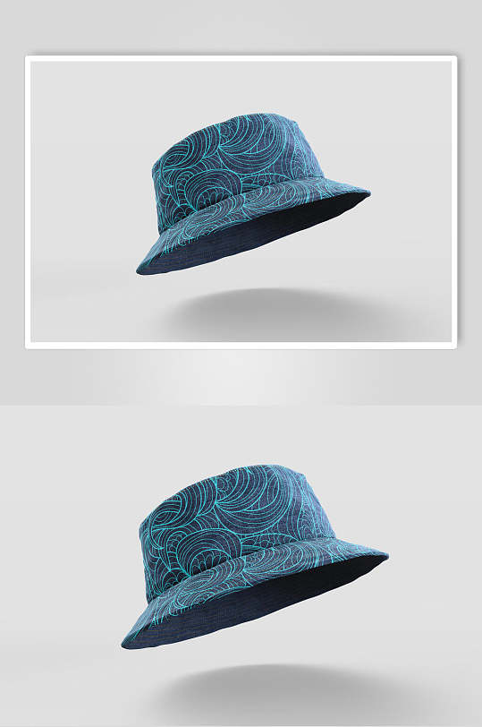 线条蓝渔夫帽子多视角智能贴图样机