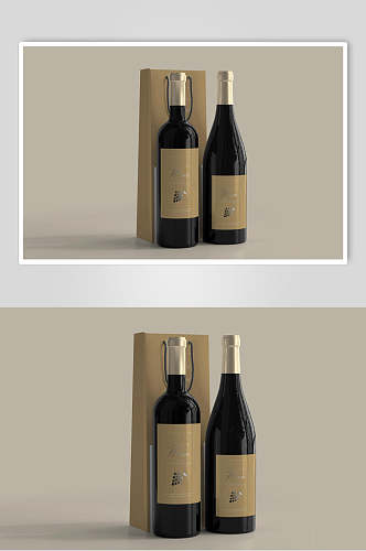 瓶子黄黑色红酒瓶包装设计贴图样机