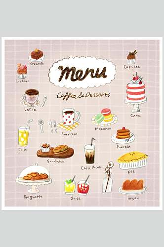 紫色手绘蛋糕面包甜品插画设计素材