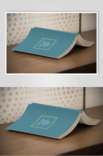 桌子蓝色创意大气胶装书籍展示样机