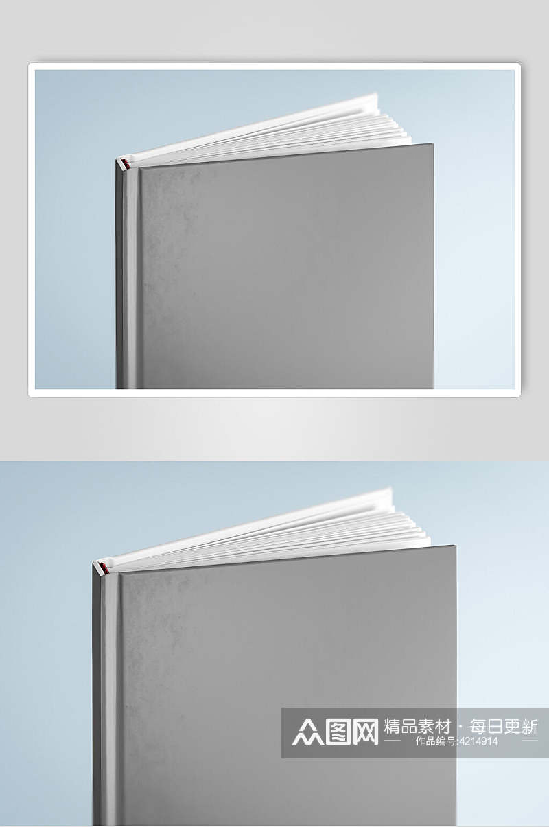 灰色背景墙硬壳薄装规格书籍样机素材