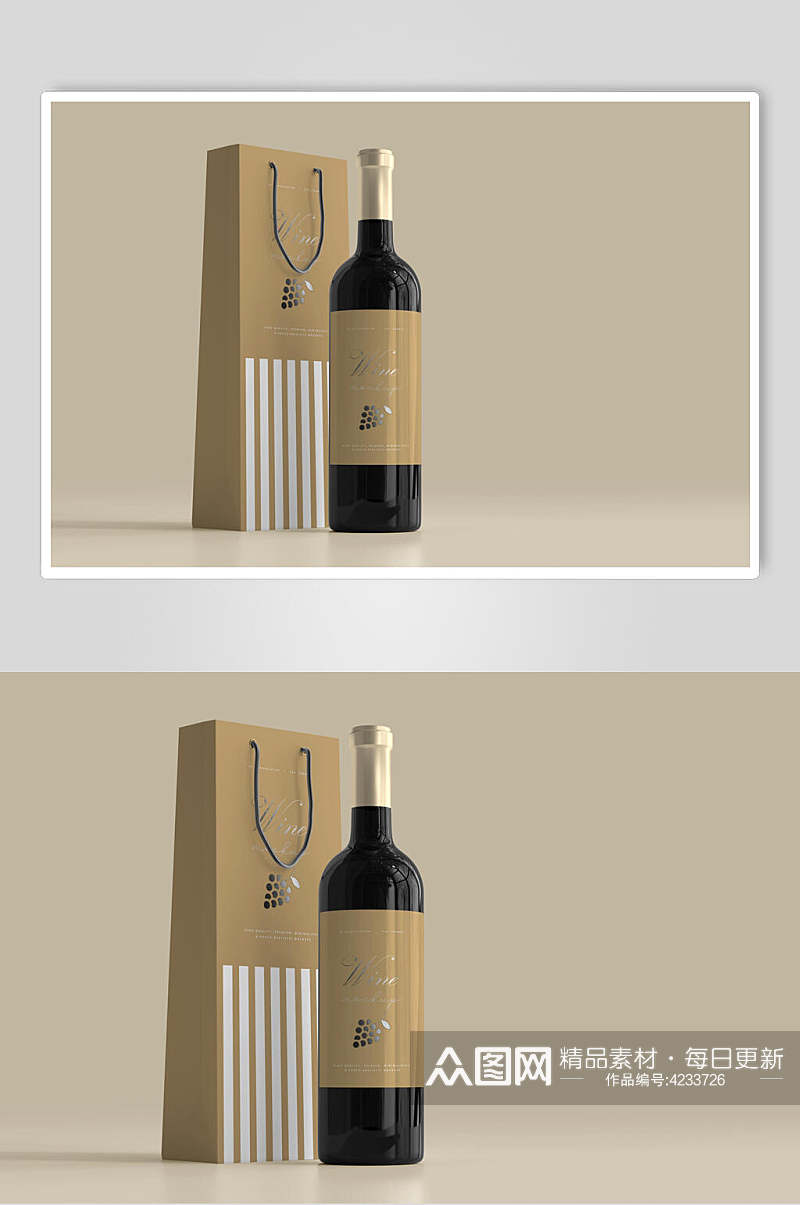 轻奢红酒瓶包装设计贴图样机素材