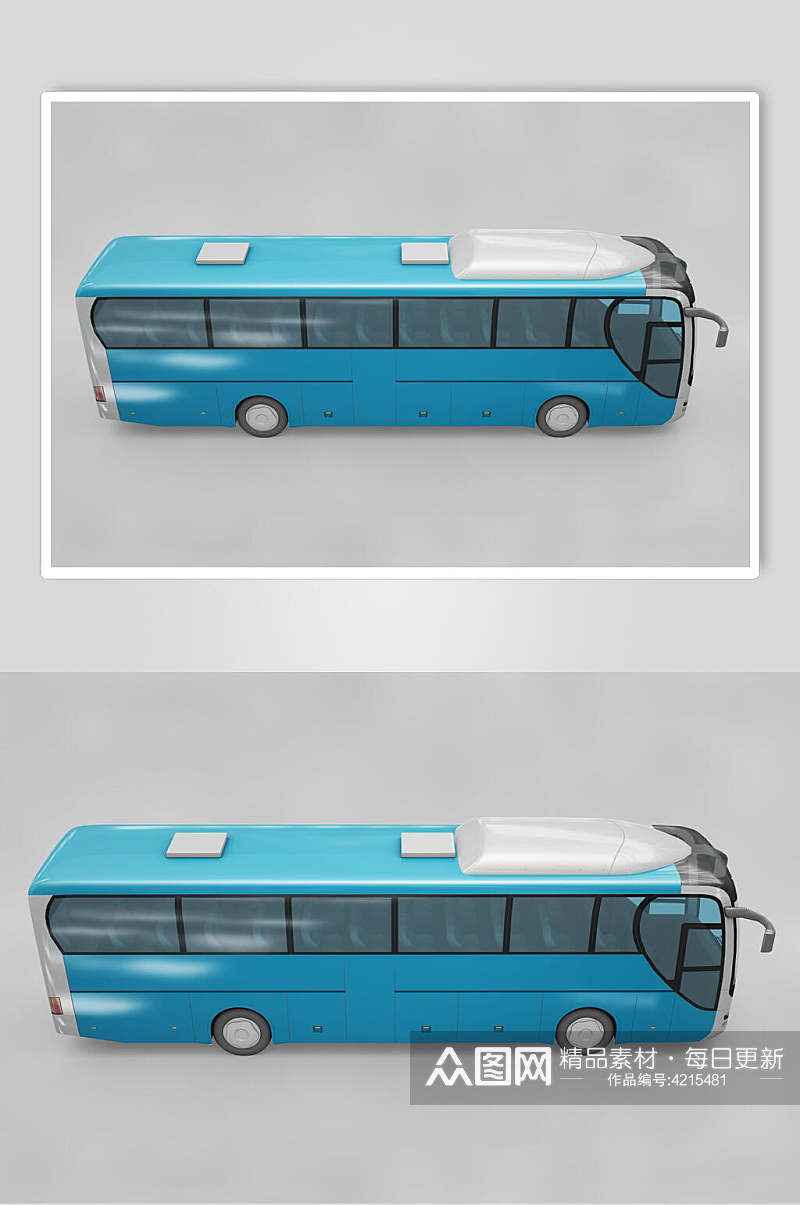 蓝色长大巴车大客车巴士车身贴图样机素材