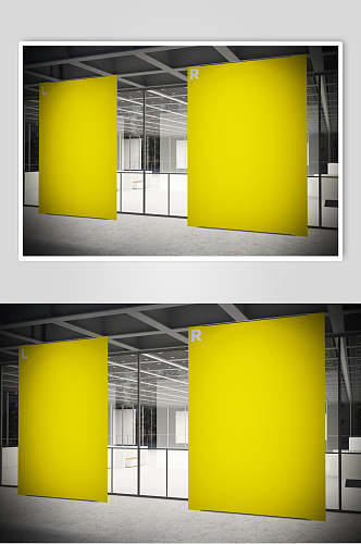 黄色办公室室内装饰画样机