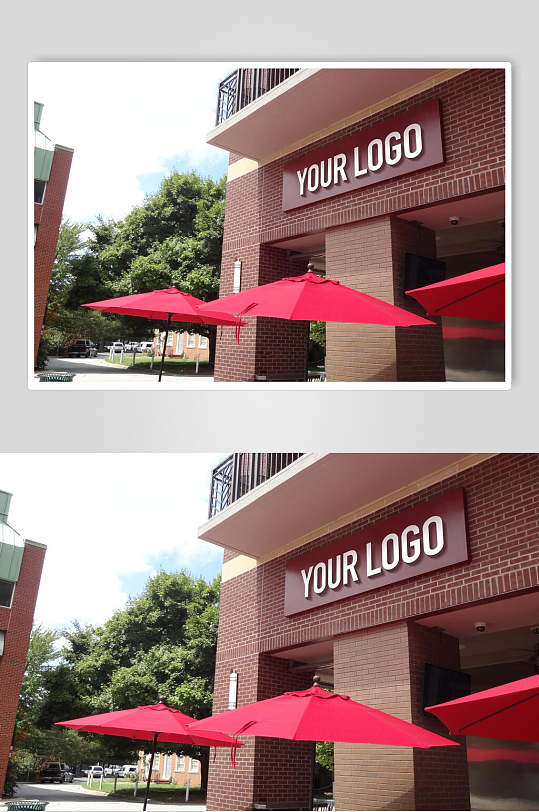 英文红门头招牌LOGO设计展示样机