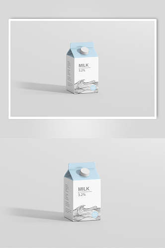 立体留白英文蓝灰牛奶盒包装样机