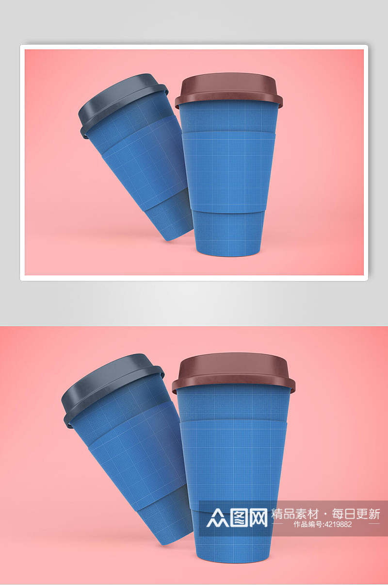 粉蓝杯子创意咖啡奶茶杯贴图样机素材