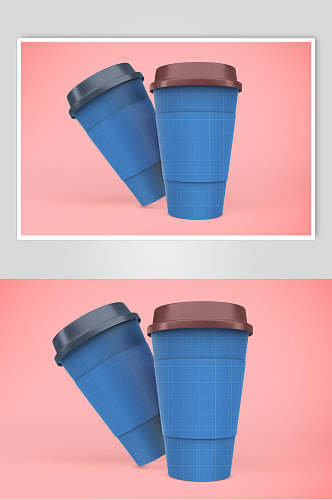 粉蓝杯子创意咖啡奶茶杯贴图样机