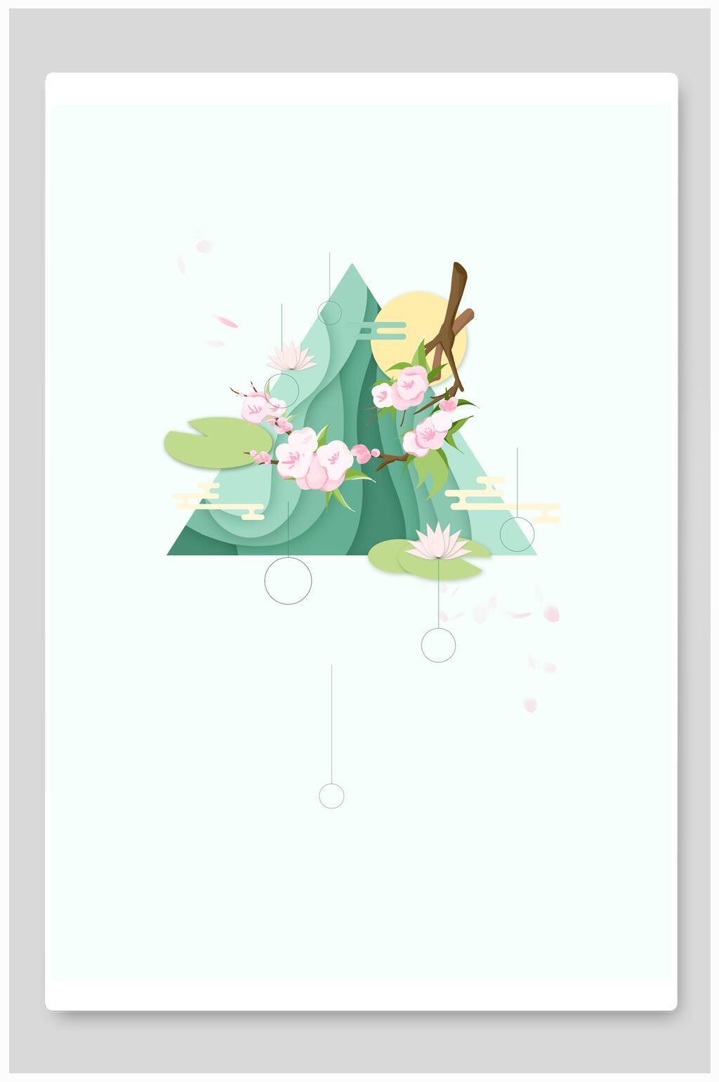 桃花和山清新淡雅背景素材