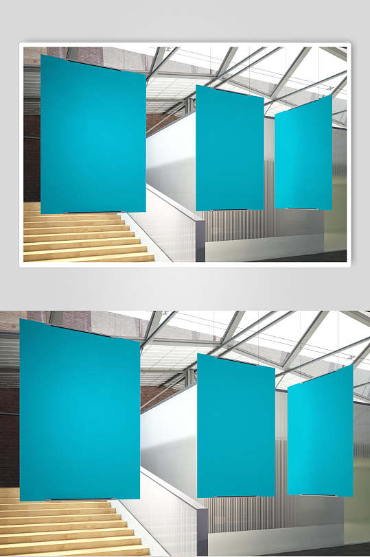 楼梯蓝色大气创意室内装饰画样机