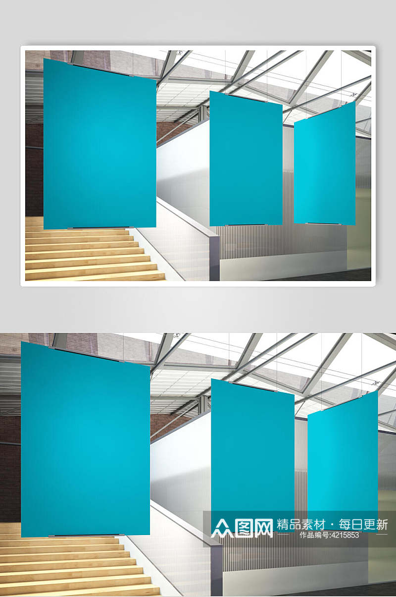 楼梯蓝色大气创意室内装饰画样机素材