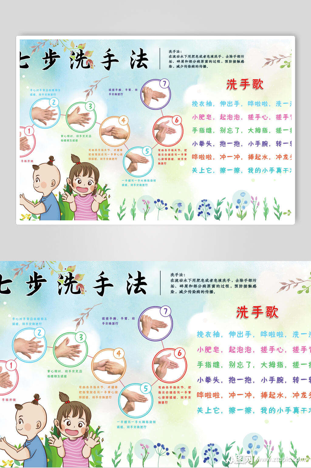 洗手歌七步洗手法海报