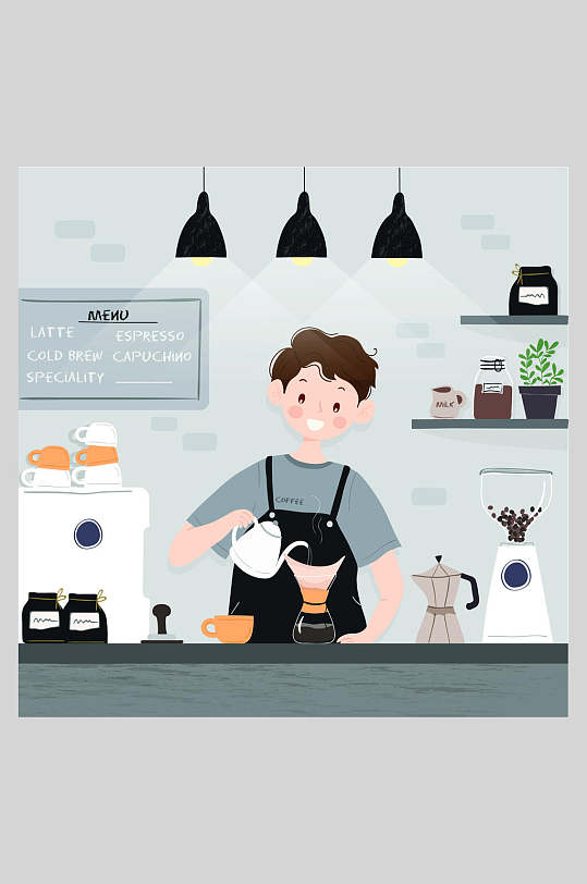 创意水滴咖啡咖啡店矢量插画