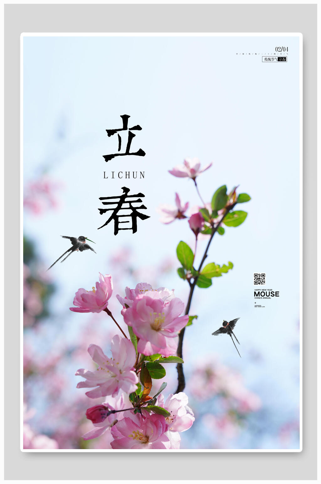 唯美花鸟立春节气海报素材