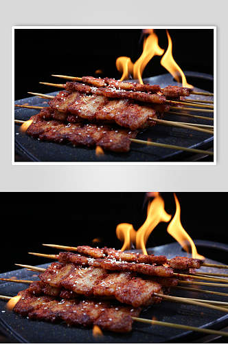 五花肉烤肉串美食图片