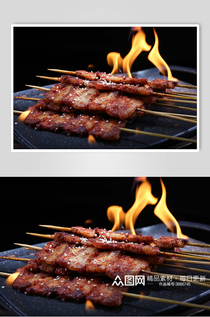 五花肉烤肉串美食图片素材