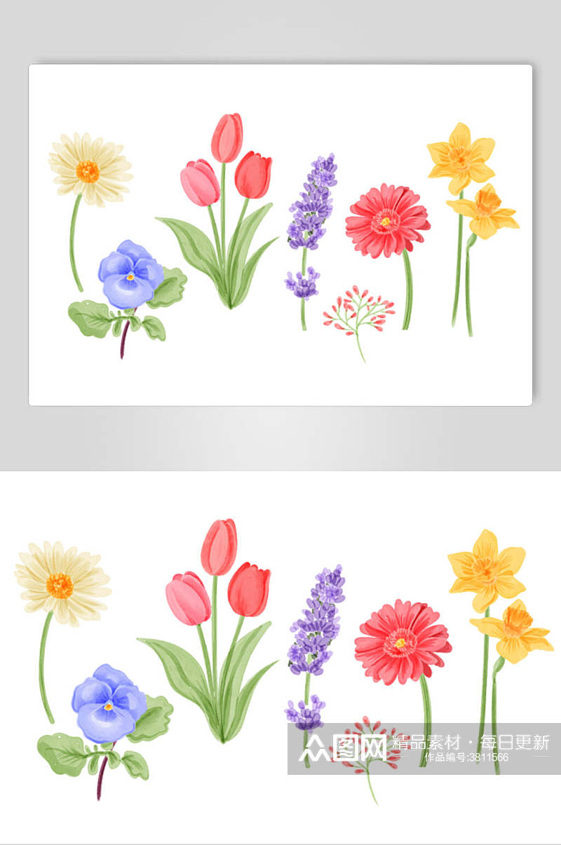 小清新鲜花水彩植物花卉手绘矢量素材素材