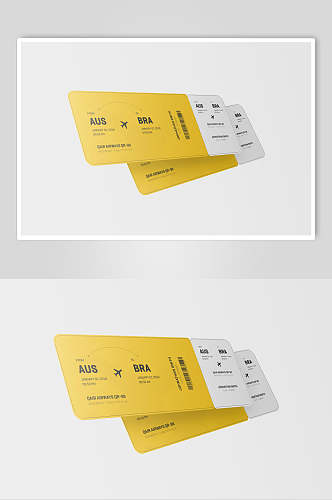 黄色纸张清新飞机票智能贴图样机