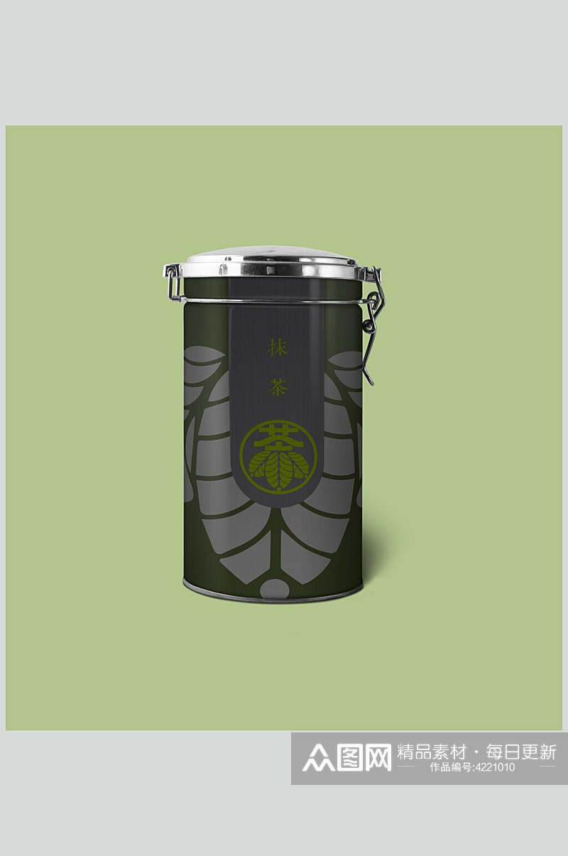 黑绿瓶子创意大气茶叶包装贴图样机素材