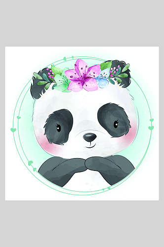 可爱熊猫水彩卡通动物矢量插画