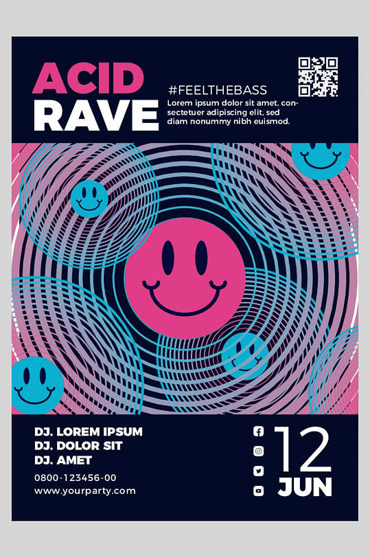 旋转红色笑脸酸性笑脸海报