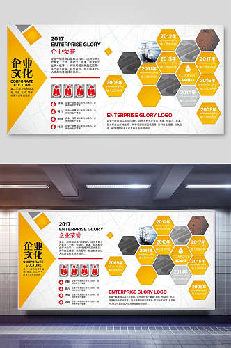 黄色企业文化墙矢量展板