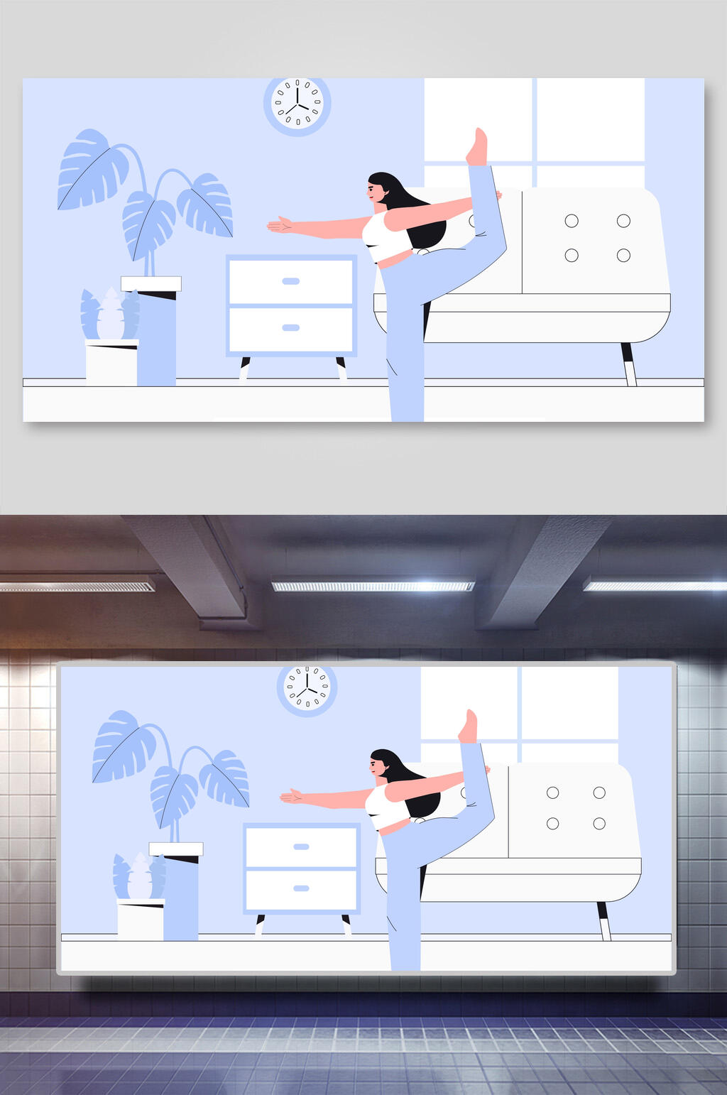 简约瑜伽扁平化运动矢量插画素材