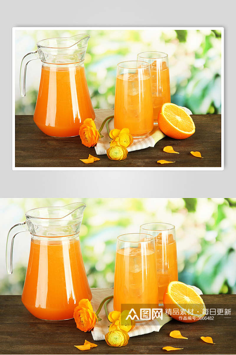 橙汁鲜榨水果汁摄影图片叁素材