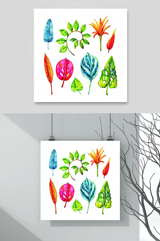 炫彩水彩植物花卉手绘矢量设计素材